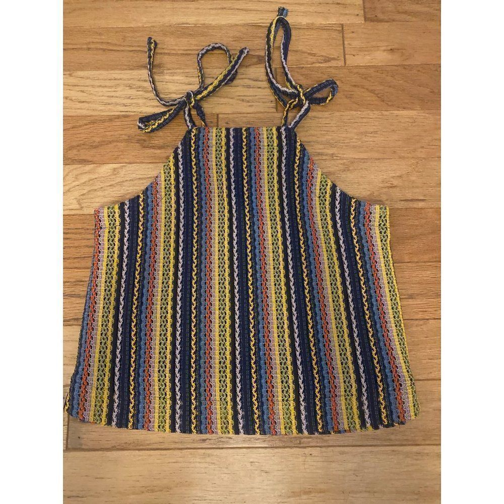 Texture&Thread Madewell, multicolor striped tie sleeve high neck knit tank sz XS